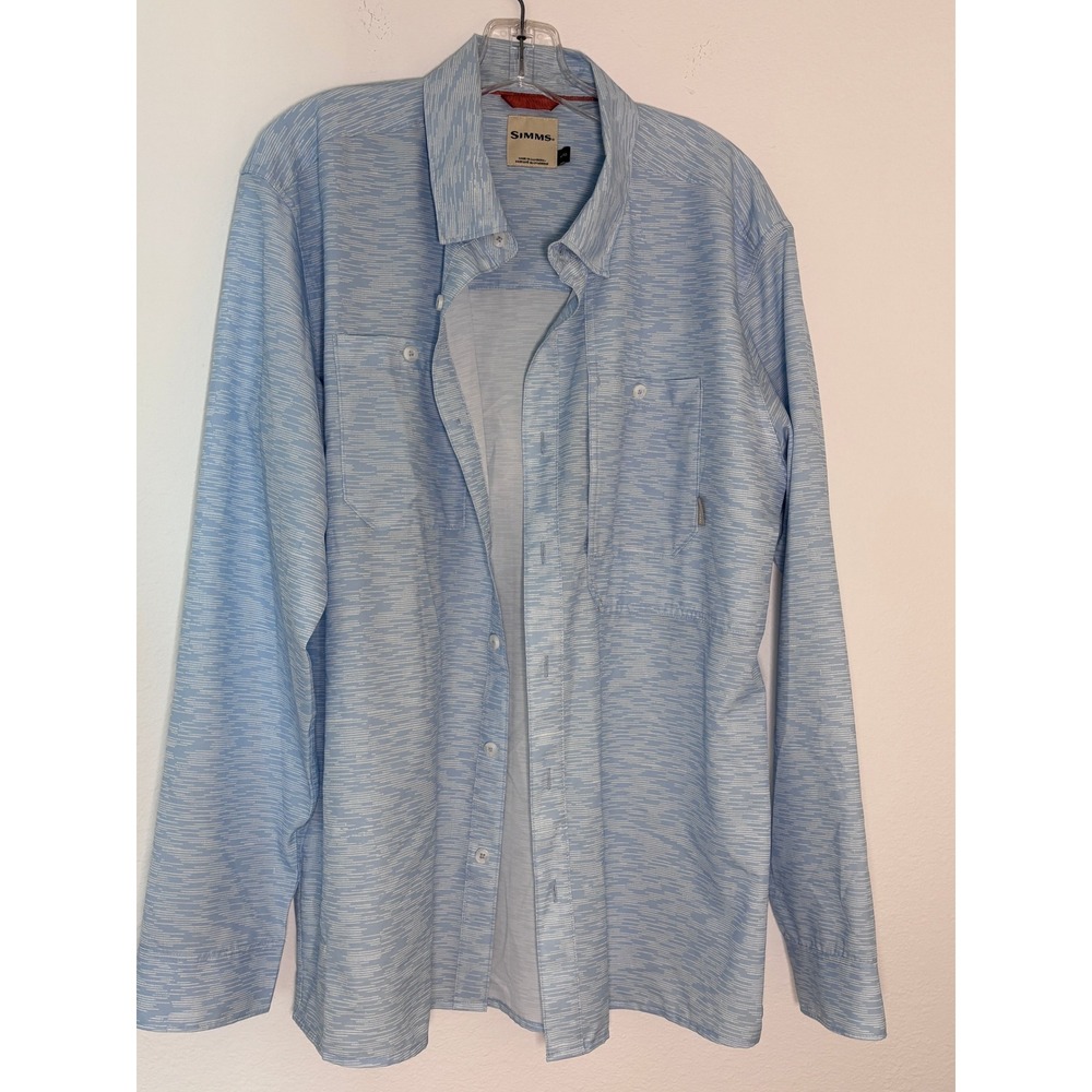 Simms Mens XL Fishing Shirt Long Sleeve Button Down Blue Space Dye‎ Performance